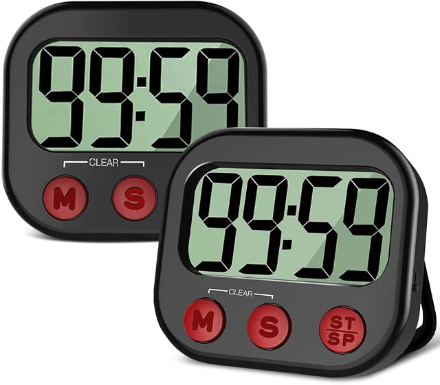 Kitchen Timer, Digital Cooking Timer Magnetic Stopwatch Clock Timer with Loud Alarm, Big Digits, Back Stand, Hanging Hole for Cooking, Shower, Bathroom, Kids, Teacher - 2 Pack