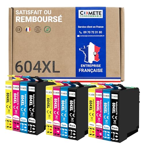 COMETE, Marca Francesa - 604XL - 12 Cartuchos de Tinta Compatibles para Epson 604 XL Piña - con Epson Expression Home XP-2200 XP-2205 XP-4200 Workforce WF-2910 WF-2930 (3 Negro y 9 Color)