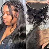 KRN HD Lace Frontal, 13x4 Body Wave, 14' Brazilian Virgin Human Hair, Ultra-Thin Invisible Swiss Lace, Pre-Plucked with Baby Hair, Natural Hairline, Unisex, Wavy, 100% Remy Human Hair Extensions