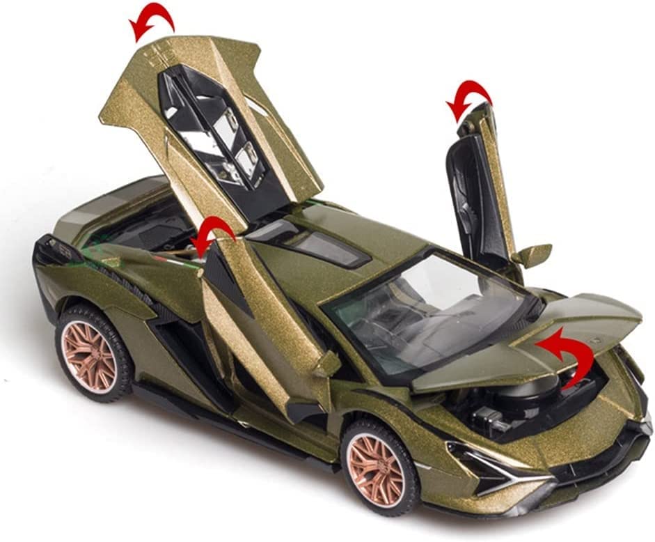 Image of Alloy Metal Pull Back Diecast Car Scale Model Metal Pullback Toy Car With Openable Doors & Light, Music For Gift,Party Decorations Toy (Lamborghini Miletry), Green