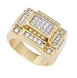 Men's Goldtone 3d Rectangle Cz Ring Sizes 7-17 (8) (D-897-8)