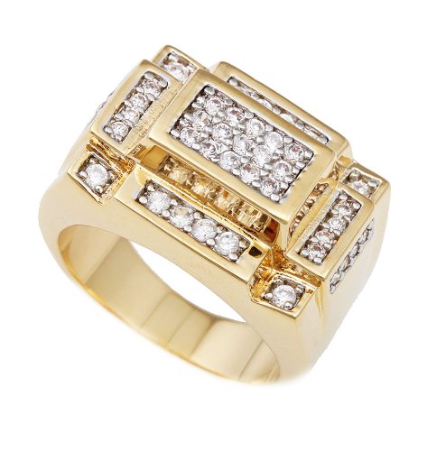 JOTW Men's Goldtone 3D Rectangle Cz Ring Sizes 7-17 (8) (D-897-8)