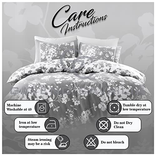 GC GAVENO CAVAILIA Luxurious Fower Duvet Cover King Size, Breathable Botanical Bedding Sets, Soft Printed Bed Set, Grey - Image 4