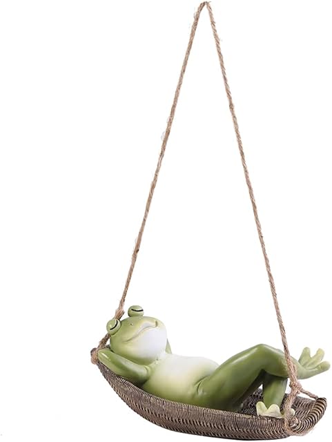iplusmile Frogs Hanging Garden Sculpture Frog On Hammock Garden Decoration Frog Sleeping Leaf Swing Figurine for Home Garden Patio