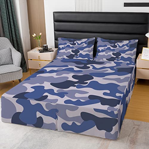 Camouflage Bedskirt Light Purple Dark Blue Camo Bed Skirt King,Boys Girls Men Abstract Irregular Art Bed Skirts Retro Vintage Neutral Farmhouse Bedding Decor Army Themed Bedroom Decor #TOP12