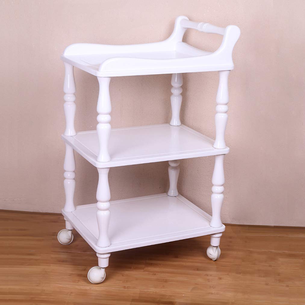Carrelli da Portata Carrello di Servizio per Hotel con rotelle, Carrello da Cucina a 3 Piani con Piano in Legno, Carrello di Servizio, mensola Rimovibile e ripiano (Bianco)