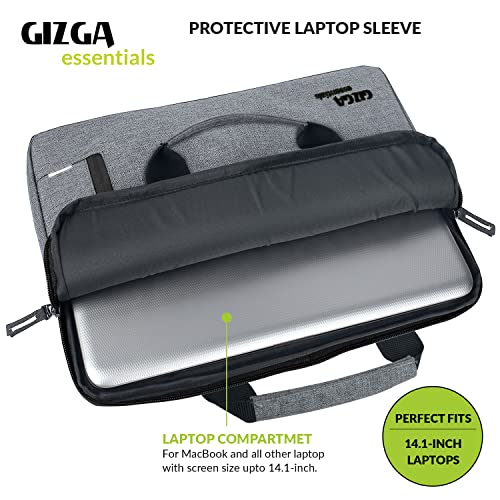 Gizga-Essentials-Laptop-Bag-Sleeve-Case-Cover-Pouch-with-Handle-for-141-Inch-Laptop-for-Men-Women-Padded-Laptop-Compartment-Premium-Zipper-Closure-Water-Repellent-Nylon-Fabric-Grey