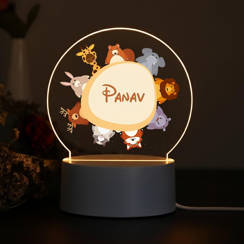 Image of SNAPTRAP LED Name Light Customized for Kids | Personalized Acrylic Night Lamp with Custom Name | Cute Animal, Rainbow, Butterfly & Teddy Themes | USB Powered Nursery Night Light Gift (Animal Circle)