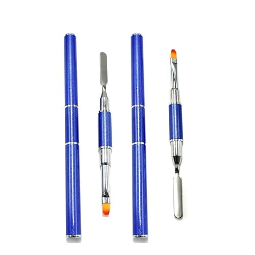 Paquete de 2 cepillos de poligel y recogedor de doble punta 2 en 1, diseño de acero inoxidable, cepillo de uñas de gel de poligel, herramienta de