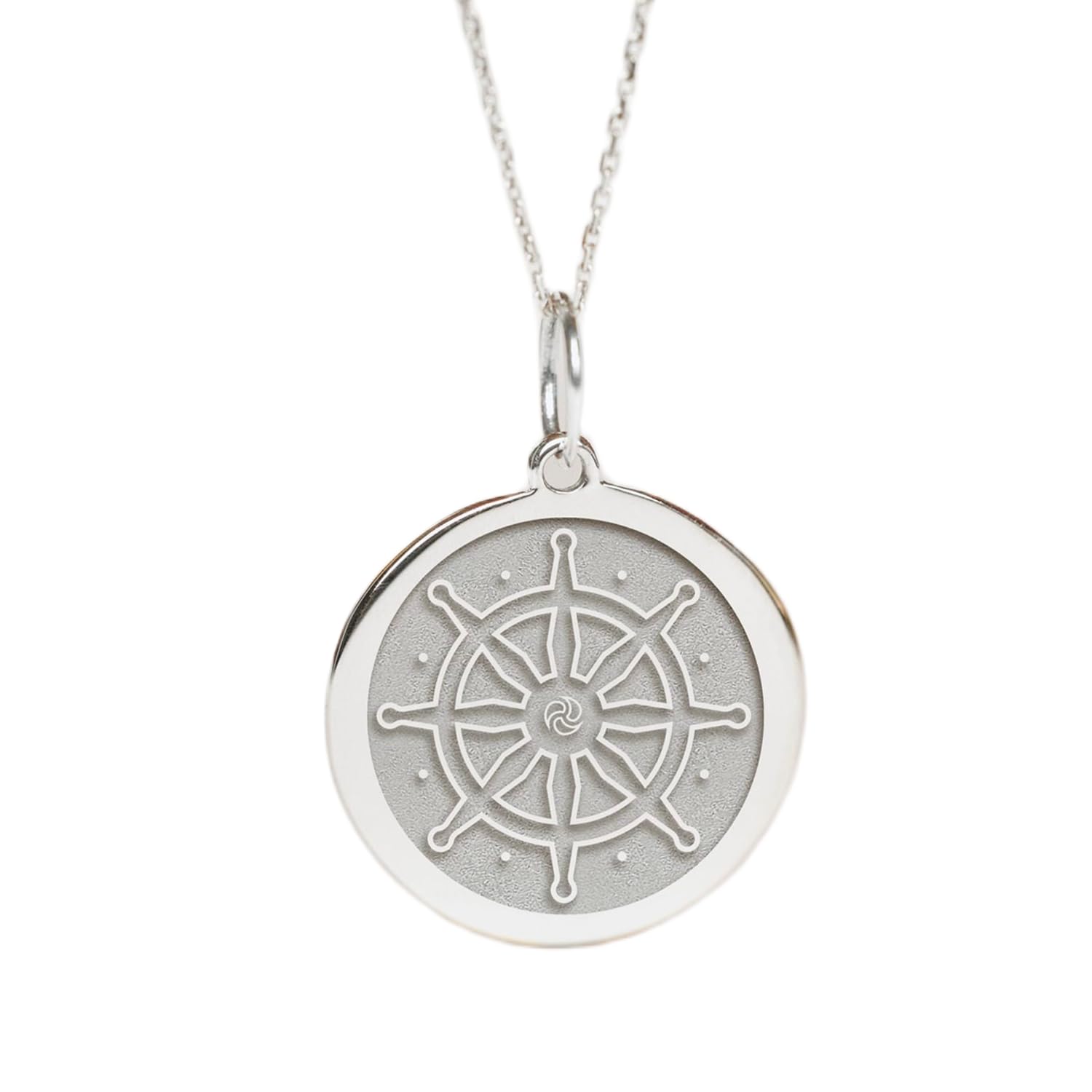 Collier Dharmchakra argent 925 gravé pendentif 24mm chic durable