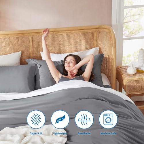 Nestl Full Duvet Cover Set with Comforter Insert - Grey 4 Piece 80x90 Duvet Cover & 2 Pillow Shams with White Quilted Down Alternative Comforter, Ultra Soft, All Season