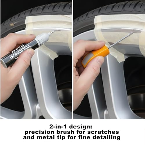 Image of Premium Wheel Scratch Repair Kit | Gloss Silver Rim Touch-Up Pen 30ml | DIY Kit with Filler, Sanding Tools, Spatula & Tape | Deep Rim Repair for Painted Alloy Wheels