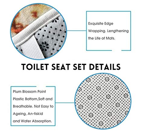 AZZXZONa Badematte Set 3 Stück Atmungsaktiv rutschfest, Badematte + Sockelmatte + Toilettensitzbezug Matte Dreiteilige Toilette Flanell Purpur Blumen Schwarzer Stein – Bild 5