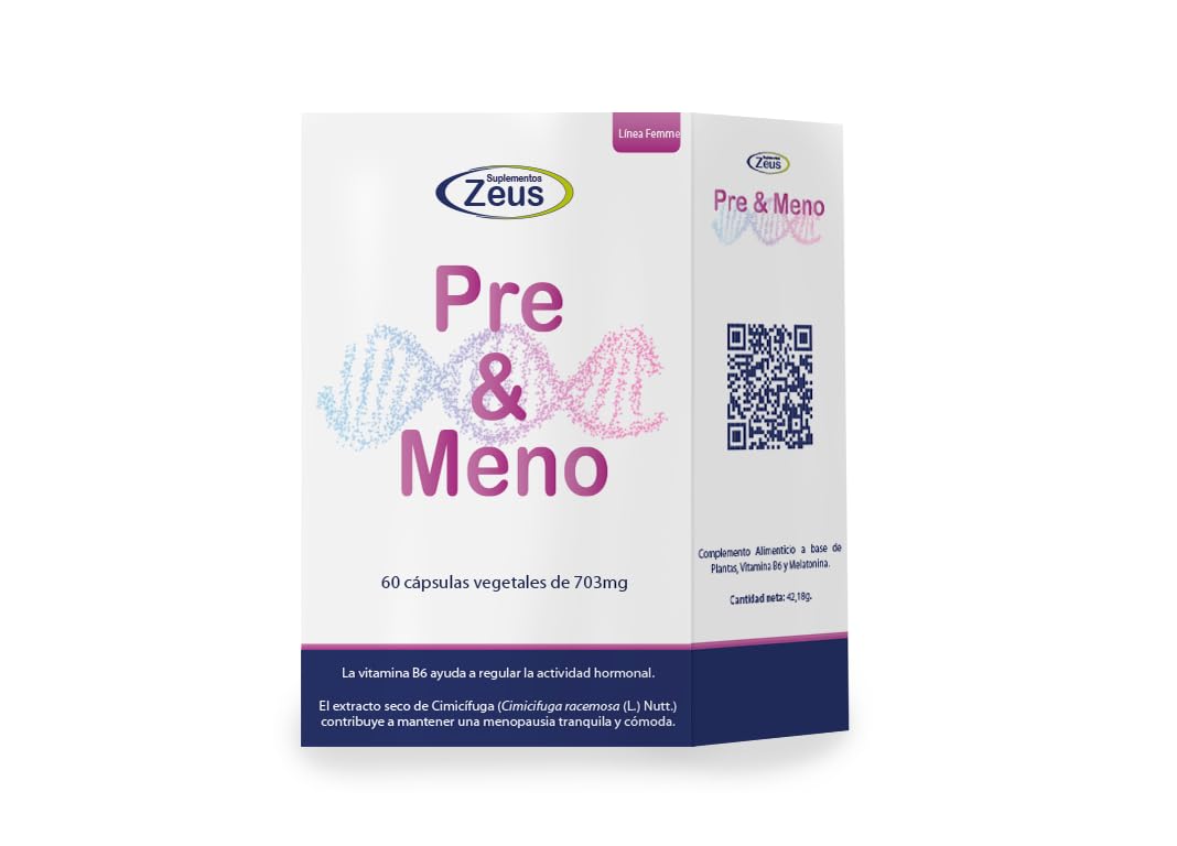 PRE & MENO | Ayuda a regular la actividad hormonal y a mantener una menopausia tranquila y cómoda | Complemento Alimenticio a base de Plantas, Vitamina B6 | 60 Cápsulas Vegetales