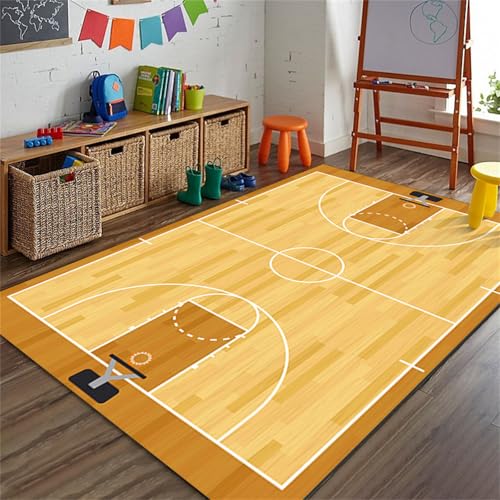 PEIHUODAN Tapis Décoratif Terrain De Basket Moquette De Jeu pour Salon Chambre, Tapis D’Aire De Jeu pour Ados Et Enfants, Revêtement De Sol Moderne Basket pour Salle De Jeux (Basket-Ball 1,120x180cm)