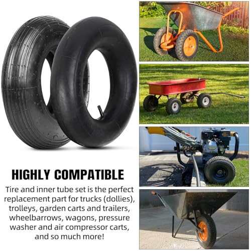Image of (2-Set) AR-PRO 4.80 /4.00-8 inch Tire and Inner Tube Set - Universal Replacement Tires and Inner Tubes with 15.5 inch Outer Tire Diameter and 4.80 inch Tire Width - Fits on Dollies, Trolleys, Wagons, and More
