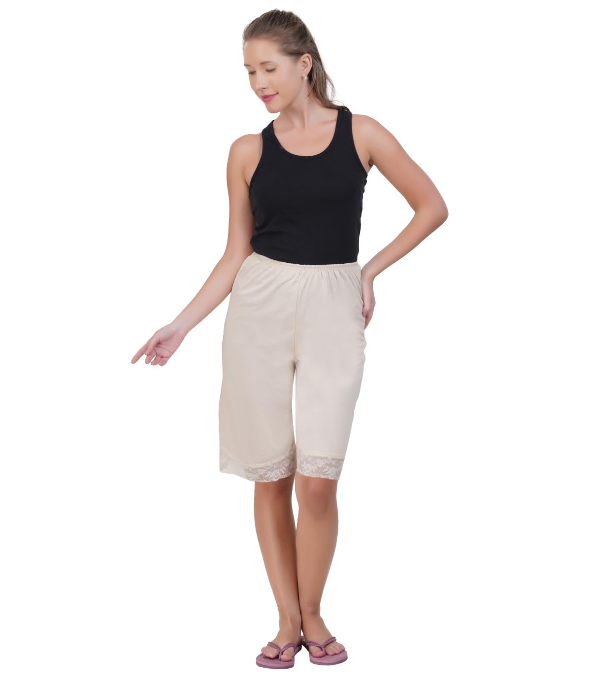 Women & Girls Knee Length Underskirt Shorts | Soft Cotton Inner Bermuda Shorts for Dresses, Kurtis & Maxi | Anti Chafing Casual Inner Wear