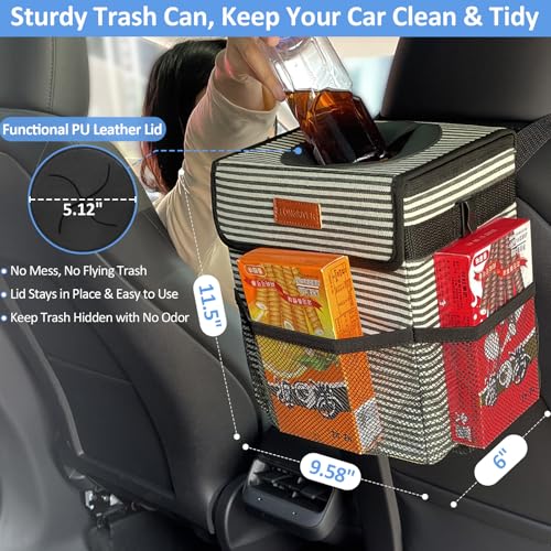 Image of ELONGRIVER Car Trash Can Bin for Back Seat Leak Proof, Cute Car Trash Bag Hanging, Vehicle Trash Can for SUV Truck Van, Automotive Garbage Cans Front Seat Stripe