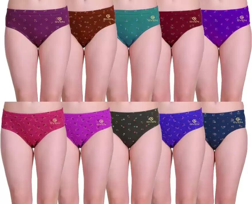 Women Comfortable Pure Cotton Panties (_Printed-12-M Pack of 10) Multicolour-image-27
