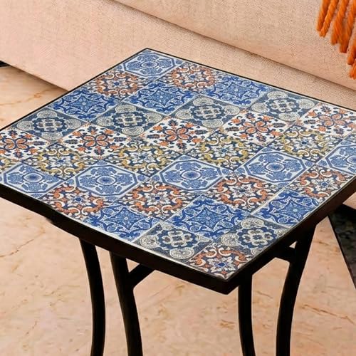 Mesa Auxiliar de Patio de Mosaico Redonda   Mesa de Café para Jardín y Terraza con Patas de Hierro Forjado Antióxido, Mesa Pequeña Decorativa para Exterior e Interior, 58x58x72, Modelo Marcos