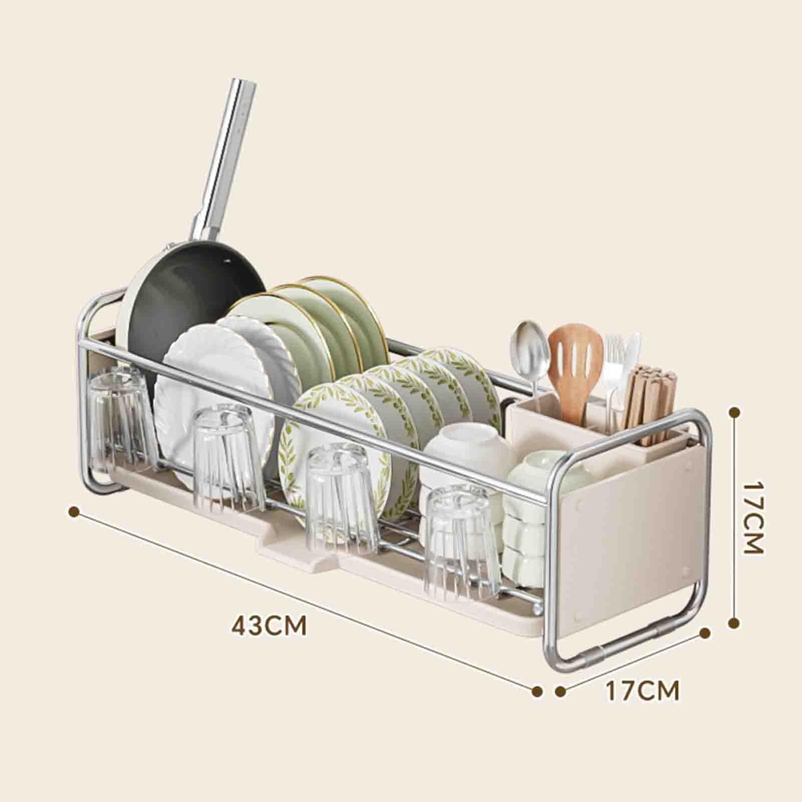 JUSHZ Abtropfgestell Geschirr Geschirrabtropfgestell Dish Rack Geschirrständer Abtropfhalter Ständer Abtropfgitter Geschirrablage Abtropfschale Geschirrkorb Besteckkorb Schmal (43x17x17cm,Black)