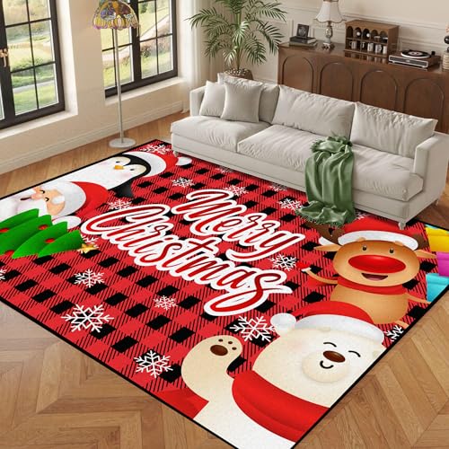 5' X 7' Christmas Area Rugs,Xmas Tree Snowflake Non-Slip Washable Rug Indoor Rugs Floor Mats Carpet for Living Room Bedroom Dining Room Home Decor Christmas01 5' x 7' (Rectangular)