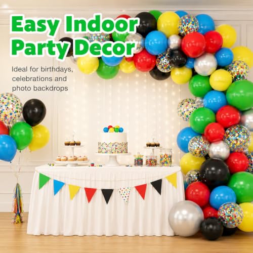 Image of Red Yellow Blue Green Balloon, 50PCS 12Inch Multicolor Balloons with Black Red Blue Yellow Green Silver Ballons and Colorful Confetti Ballon for Birthday,Game Themed Party Supplies