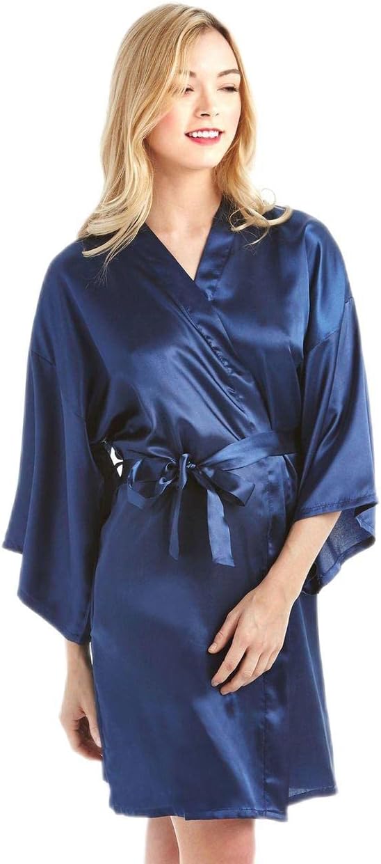 MEVNI Women's Kimono Robe, Short, SkyBlue, Large