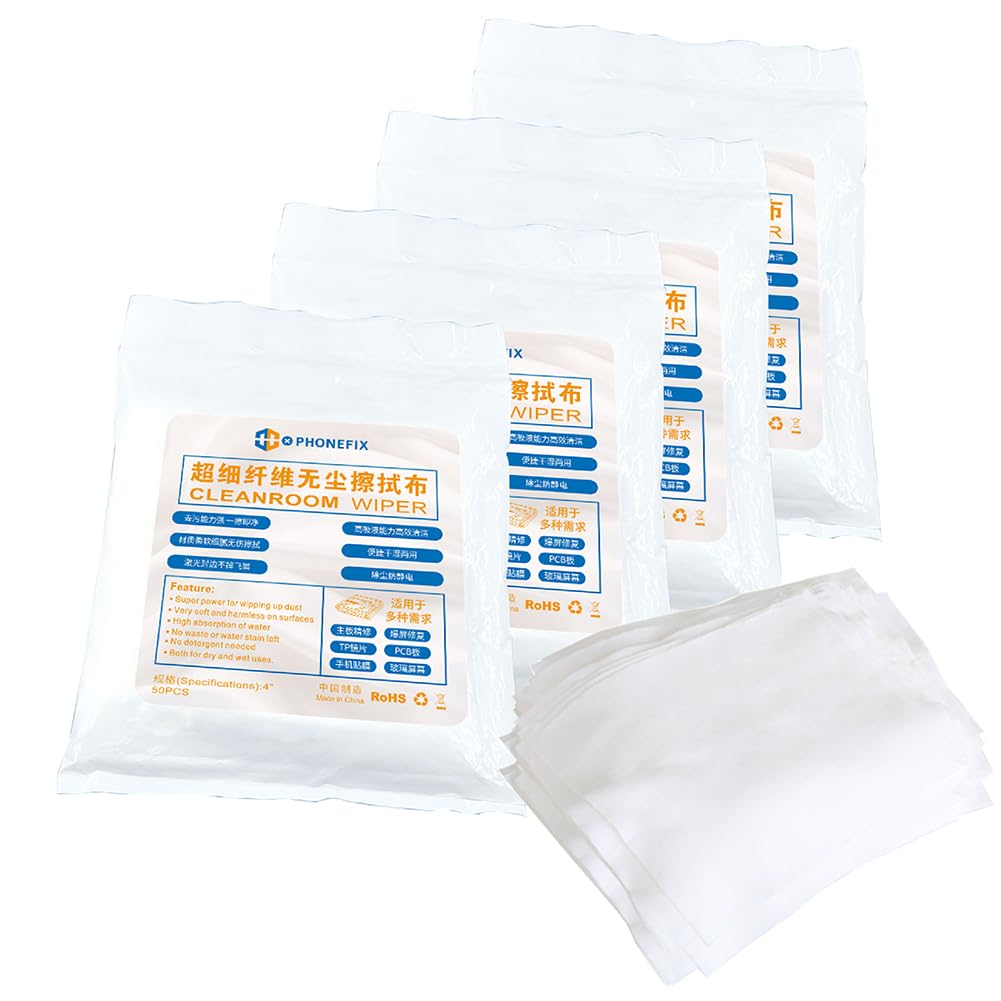 Microfiber Cleaning Cloths?Non-dust Dry Wet Dual Use Cleaning Cloth for Mobile Phone Laptop LCD Screen Glass Microscope Lens Camera Eyeglasses Wiping Cleaning Cloths (200PCS 4x4 inch (Pack of 4))