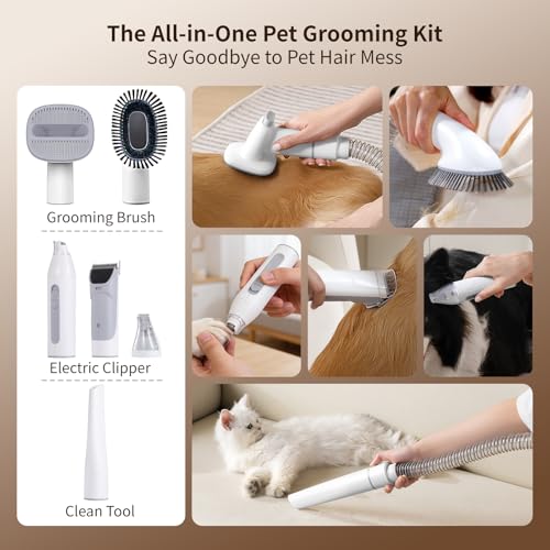 Dog Grooming Vacuum, 12000Pa Powerful with 1.5L Cup 7 in 1 Pet Electric Grooming Vacuum for with Hair Clipper & Shedding Brush, Low Noise, 3 Suction Levels for Thick Hair Cats & Dogs - Image 2