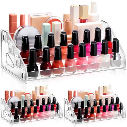 Jetec 2 Pcs Acrylic Nail Polish Organizer Clear Glasses Holder Sunglasses Organizer Nail Polish Holder Acrylic Glasses Stand Essential Oils Cosmetic Display Cases Eyewear Rack(4 Tiers Style)