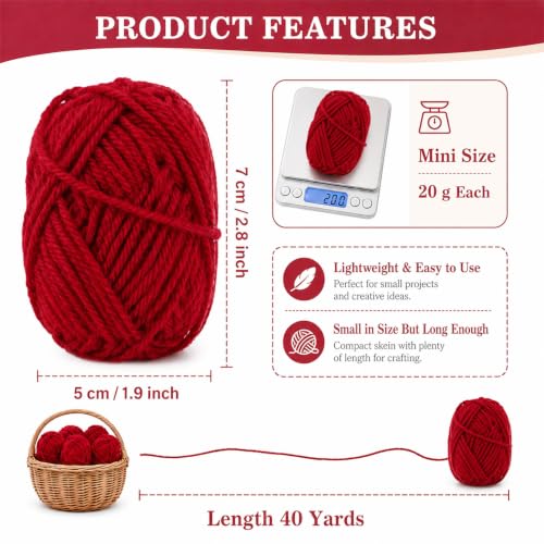 Image of MAQIHAN Acrylic Yarn for Crocheting - Soft Knitting Yarn for Crafts, 15x20g | Wine Red Skeins for Crocheting DIY Bulk for Handicraft Knitting Scarves Ideal Gift for Beginners Adults