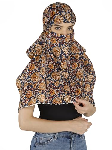 Image of Scarf Face Cover Mask Sun Protection Hair,Head, Neck, Nose Safety Head Wrap Scarf For Women Girls Daily Use Dupatta Hijab Double Layer Cotton Printed Kalamkari