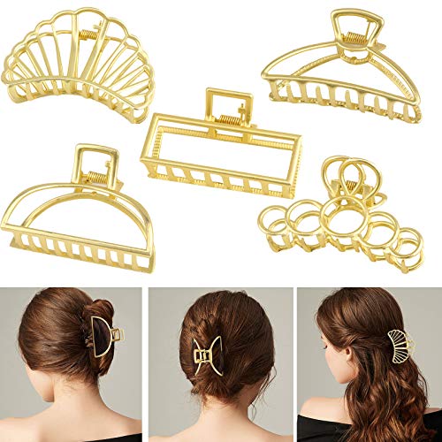 Hair Clips for Women,CIEHER 5 Pack Large Mental Hair Claw Clips, Premium Gold Strong Hair Clip,Fashion Hair Styling Accessories for Women Girls,Claw Clips for Thick Hair,Hair Pin
