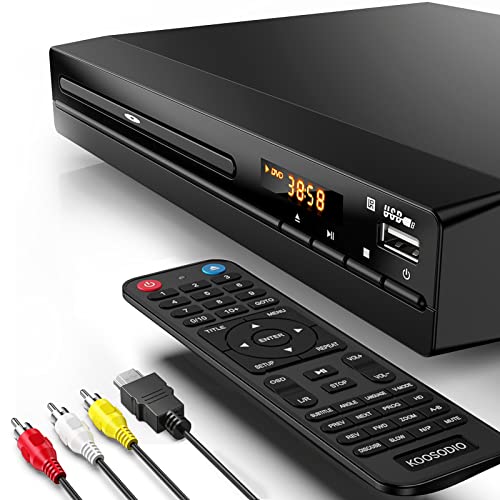 KOOSODIO DVD Player, DVD Players for TV, DVD Player HDMI, 1080P Region Free | HDMI and RCA Cables Included