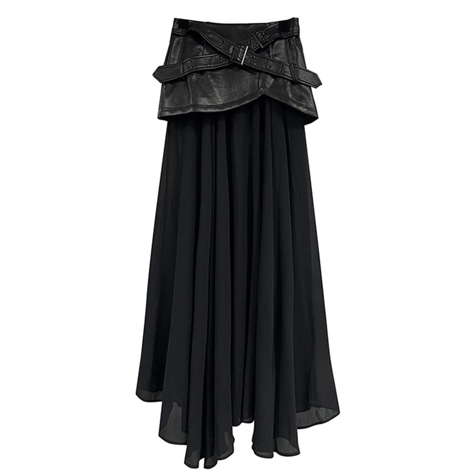 Gonna A Trapezio A Vita Alta Da Donna,Patchwork In Pelle,Orlo A Tromba