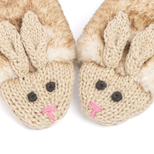 Warm Knit Winter Mittens for Girls Ages 3-12 Years, Double-Layered, Fun Bunny Rabbit Design for Children, Toddler to Big Kids4