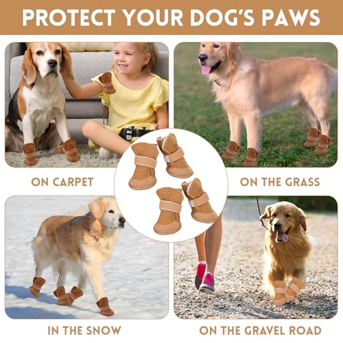 Vulevirtue 4 Stück Schneestiefel Haustiere,Plüsch Hundestiefel,Hunde Schuhe Outdoor,Süße Hundestiefel,Hundeschuhe Pfotenschutz Outdoor,Warme Hundeschuhe Krallenschutz,für Kleine Und Mittlere Hunde