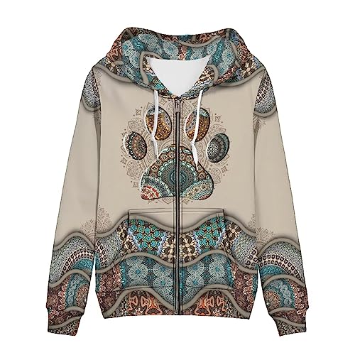 WELLFLYHOM Dog Paw Zip Up Hoodie Women Y2K Sweatshirt Graphic
