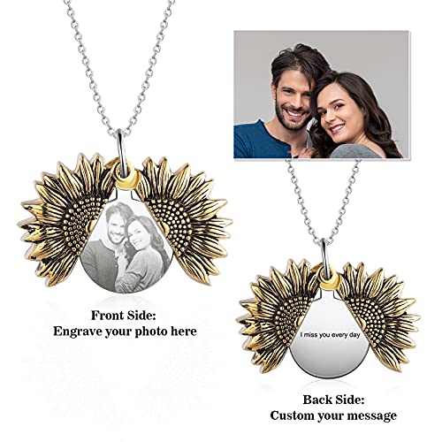 lagofit Personalized Sunflower Gifts for Women You are My Sunshine Necklace Sunflower Necklace with Picture Inside Customized Photo Locket Necklace for Women Mom2