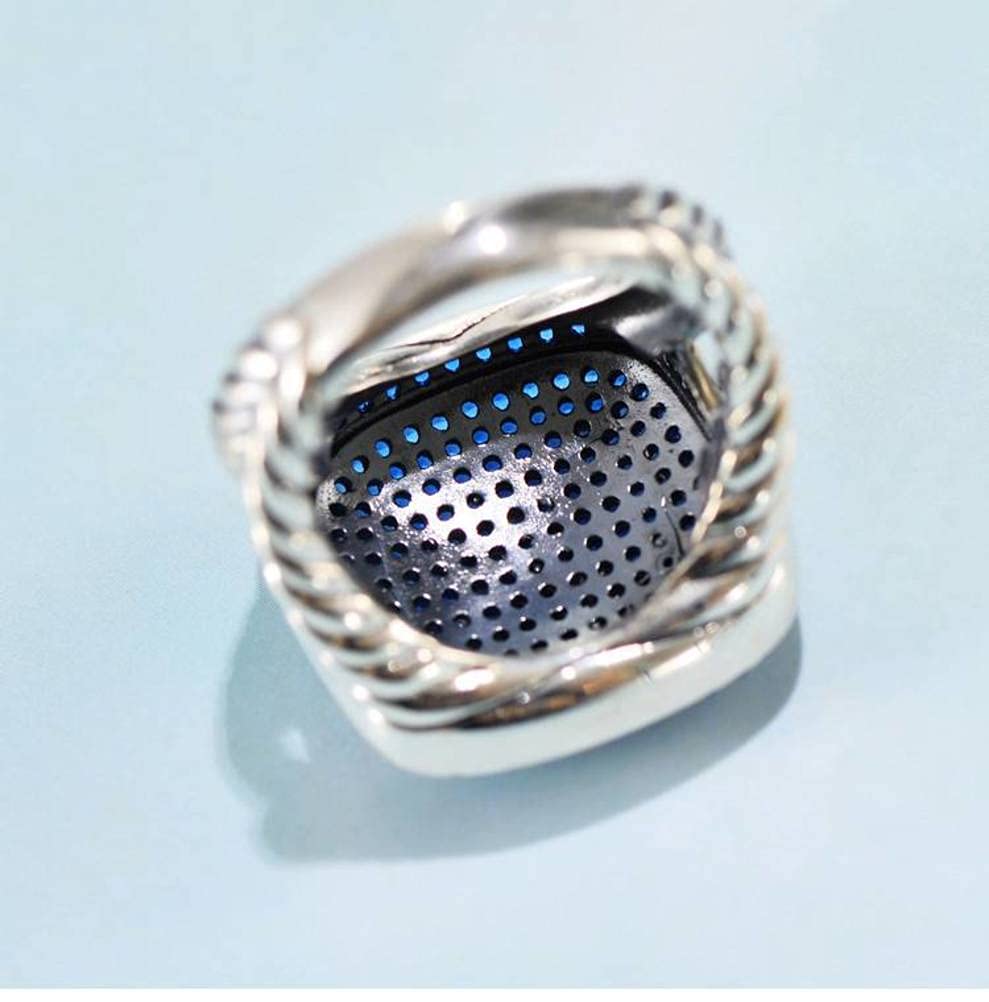 Anillo Retro S925 Plata Precisión Cuadrado Circón Anillo Trenzado Anillo Femeninonegro, 54mm