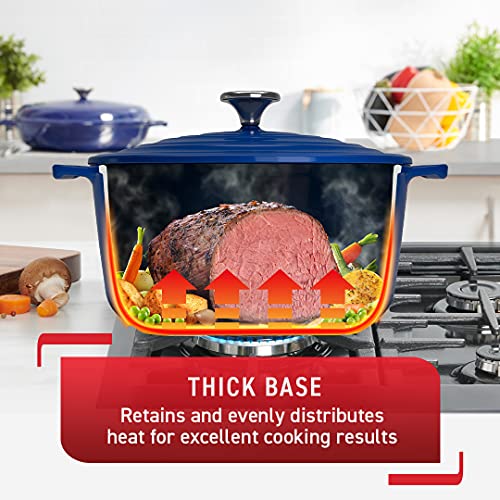 T-fal Cast Iron Enameled Dutch Oven 6 Quart Induction Oven Broiler Safe 500F Pots and Pans, Cookware Blue