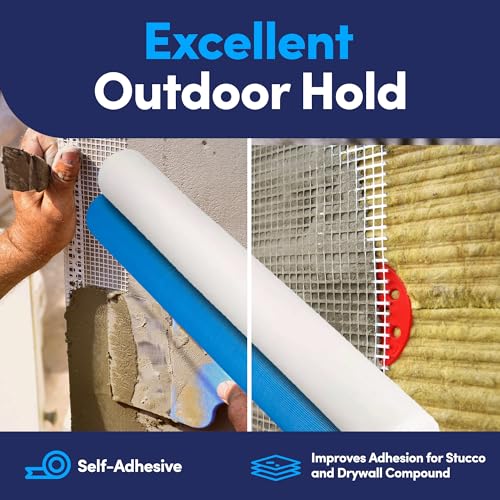 Image of ECHOtape ME-W8306 Self-Adhesive Stucco Fiberglass Mesh Tape for Profiles and Trims | Outdoor Construction Tape | Drywall Repair | Mesh Contactor | Blue or White | 36 in x 150 yds
