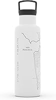 Vista 108 de Well Told Botella de agua aislada con mapa de Washington DC grabado, botella de acero inoxidable grabada (21 onzas, blanco) botella aislada de mapa
