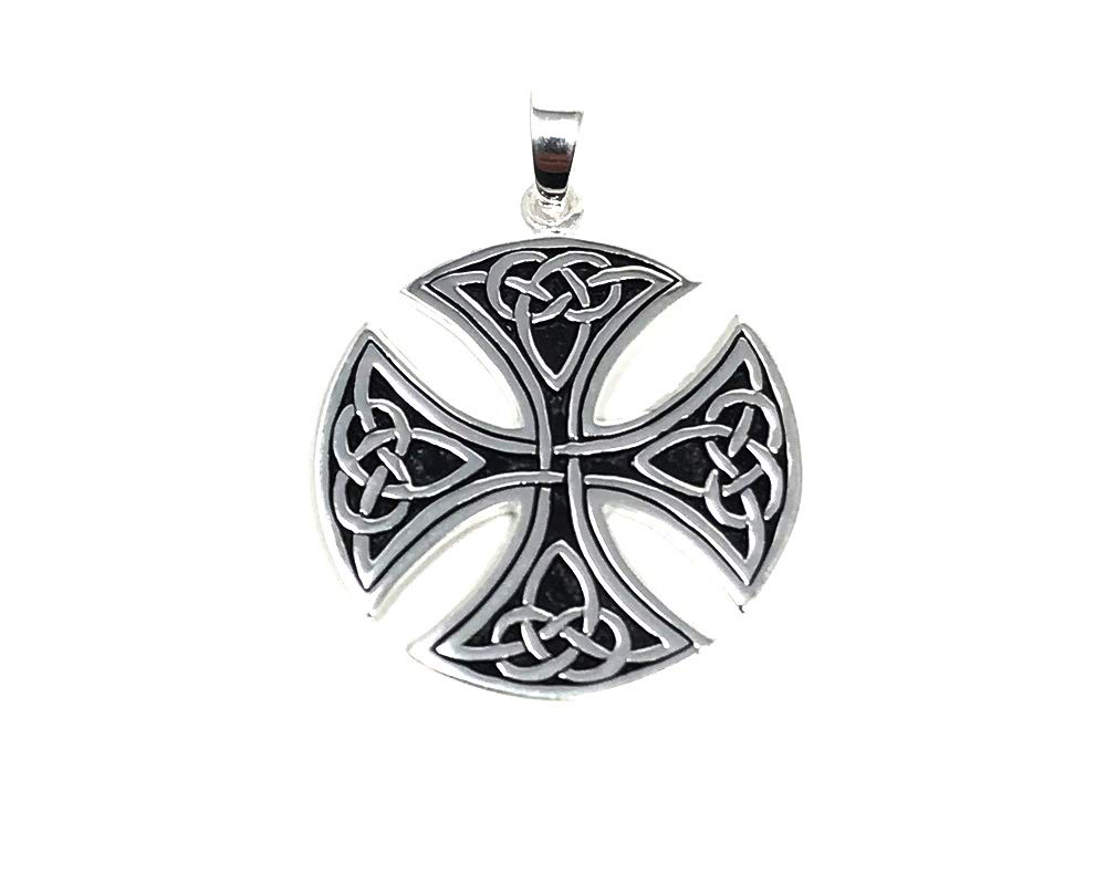 Srebrny duży okrągły irlandzki krzyż celtycki triquetra wisiorek srebro 925 z pudełkiem prezentowym