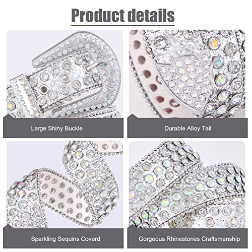 FIORETTO Men Women Rhinestone Belt Bling Western Studded Leather Belt Shining Diamond Cowgirl Cowboy Waist Belt for Jeans3