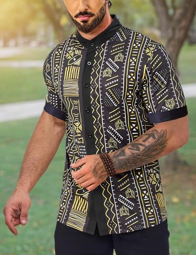 Men's African Traditional Pattern Print Shirt Casual Short Sleeve Button Down Shirts Luxury Printed Dashiki for Men3