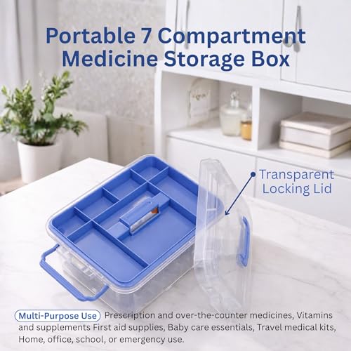Image of HoopVool Plastic Medicine Storage Box Organizer, Family Emergency Kit Portable Lockable Container for, Art Craft and Household Organizer (Blue, Large)