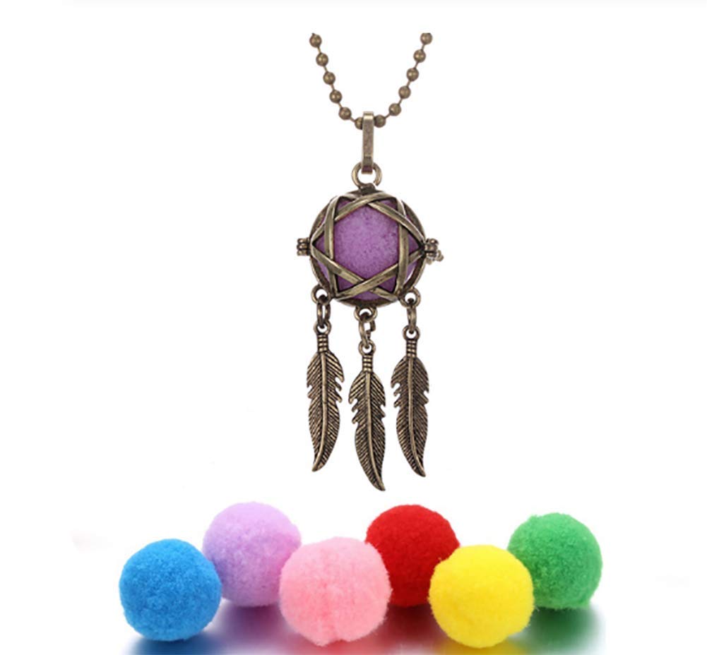 Alger Car perfume diffuser dream catcher feather locket pendant car air freshener diffuser necklace jewelry,J