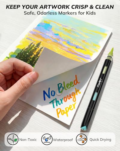Image of JusArt Acrylic Brush Markers, 72 Colors Brush Tip Acrylic Marker Set, 36 Dual-Tip Water Based No Bleed Markers with Automatic Ink Control for Wood, Rock, Fabric, Canvas, Glass, Eggs & DIY Crafts
